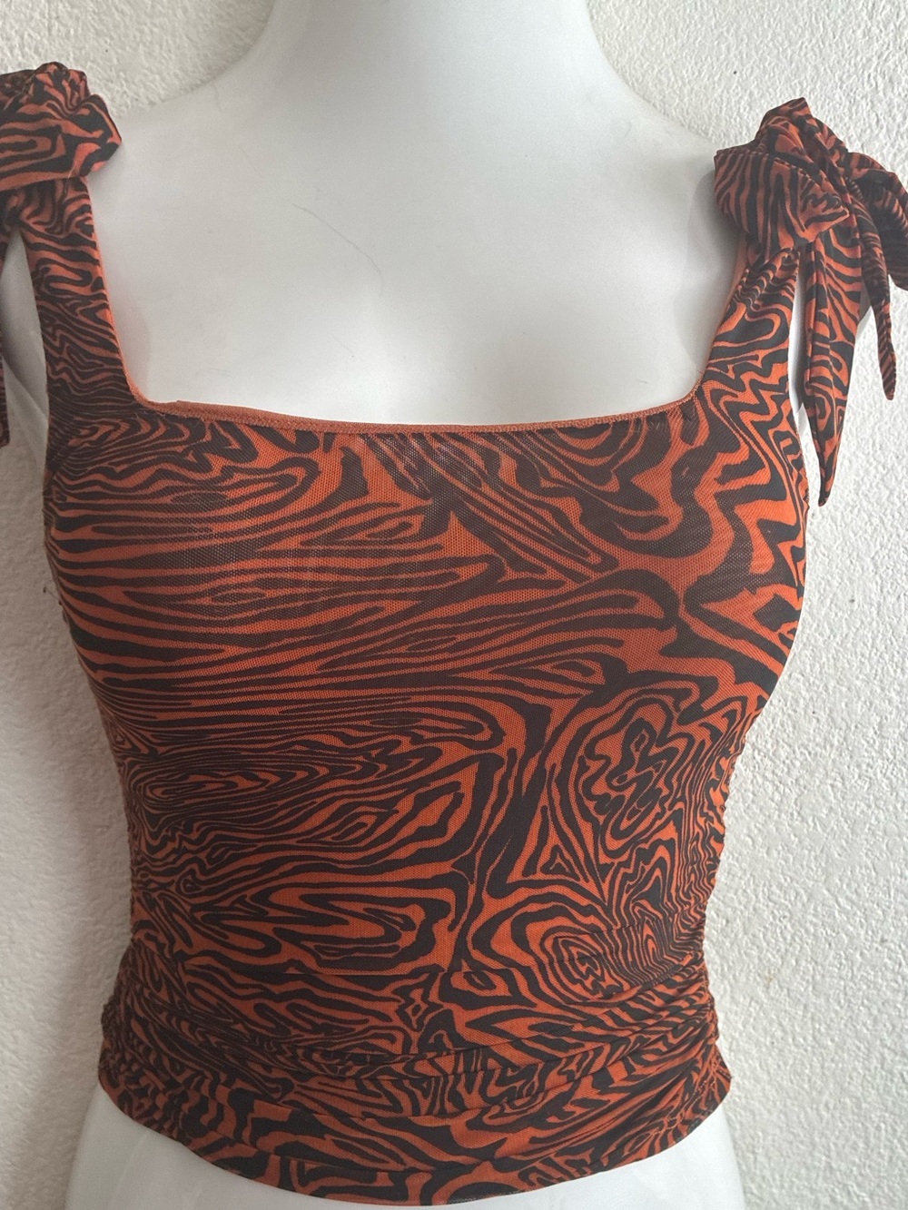 Free People Rust Zebra-Print Ruffle Strap Square Neck Crop Top S - Picture 4 of 13